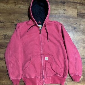 Carharttw Jacket size medium  Pink Red Duck Canvas Quilted Lined  WJ130 Chore
